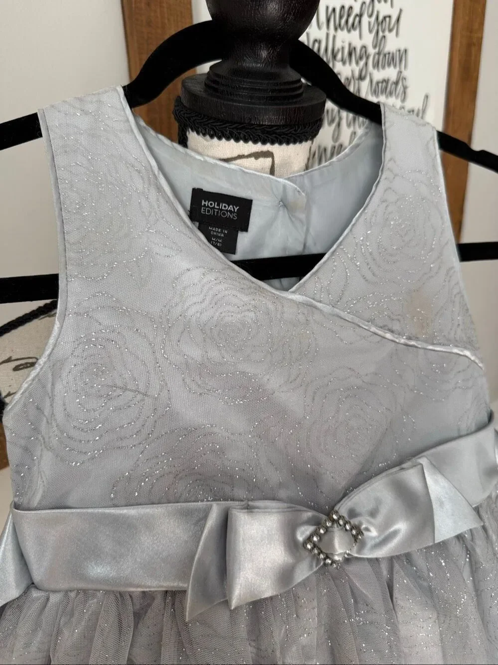 Holiday Editions Kids Sleeveless Glitter Tulle Dress Metallic Silver Size 7/8